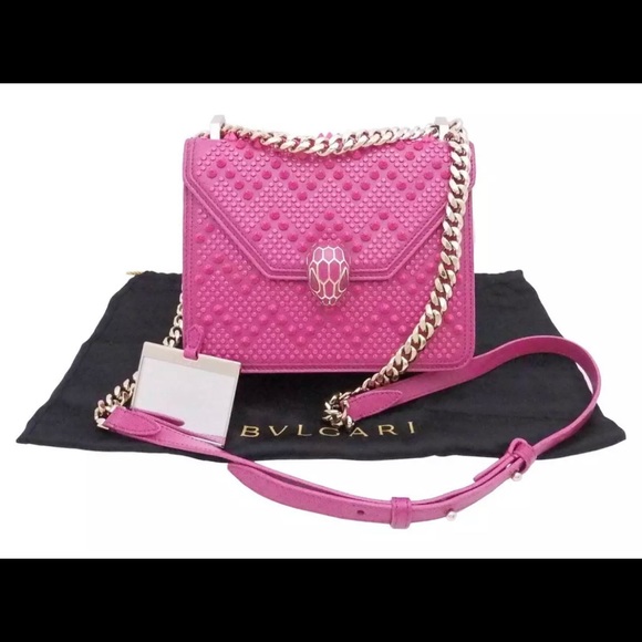 BVLGARI Handbags - Auth BVLGARI Serpenti Chain Shoulder Bag Pink/Gold